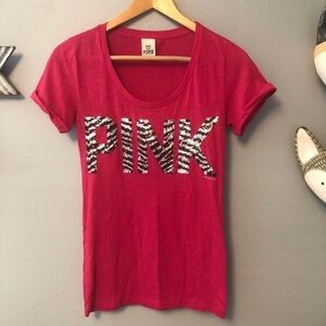 COPY - PINK sequined hot pink shirt size xs